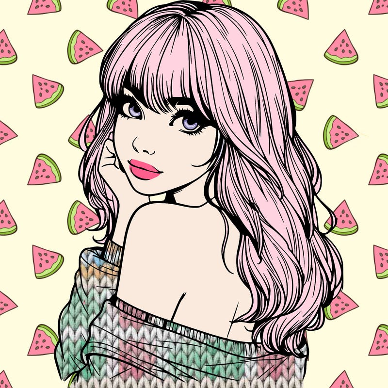 realistic girl with bangs looking over her shoulder