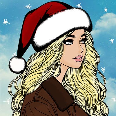 realistic girl in santa hat