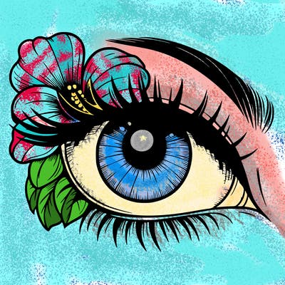 realistic eye with flower