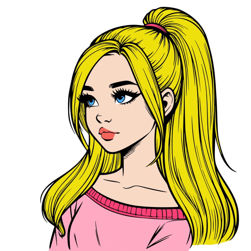 realistic girl with a high ponytail