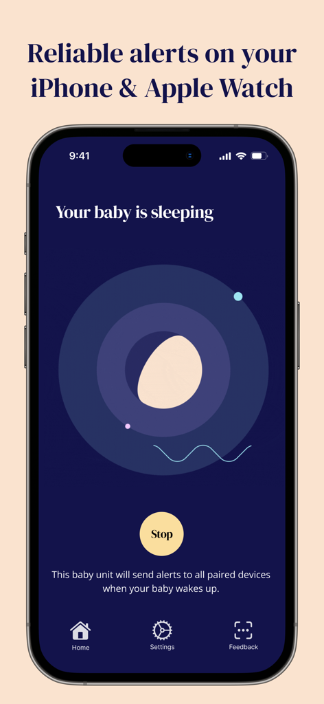 Interface de l'application babyphone Twinbees sur iPhone montrant le statut "bébé dort"