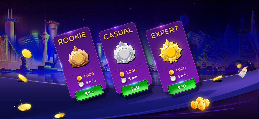 Selection screen for Bhabhi card game showing Rookie Casual and Expert betting tables with virtual coins