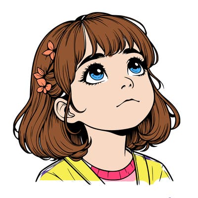 realistic girl looking up