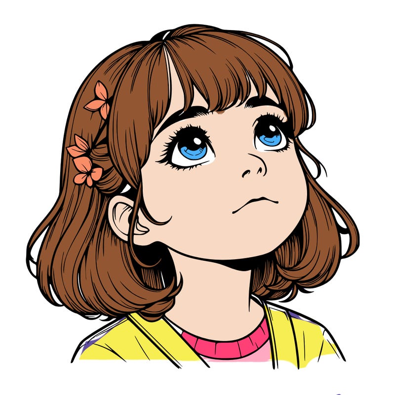 realistic girl looking up