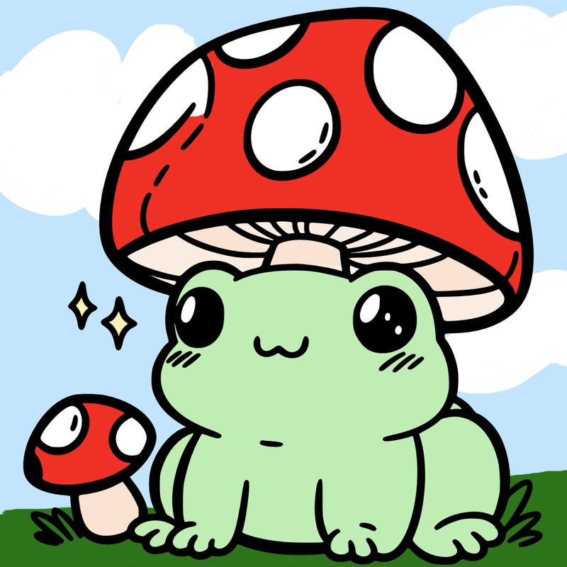 a cute frog with a mushroom hat