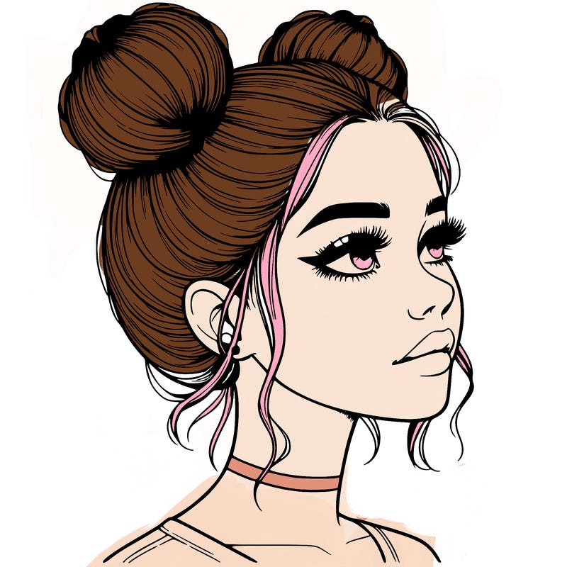 realistic girl with buns on the top of her head
