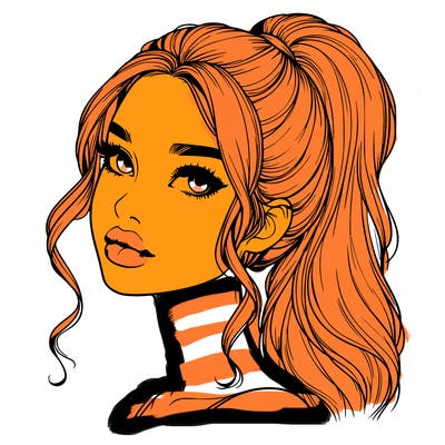 realistic girl with a ponytail on her hair and lips