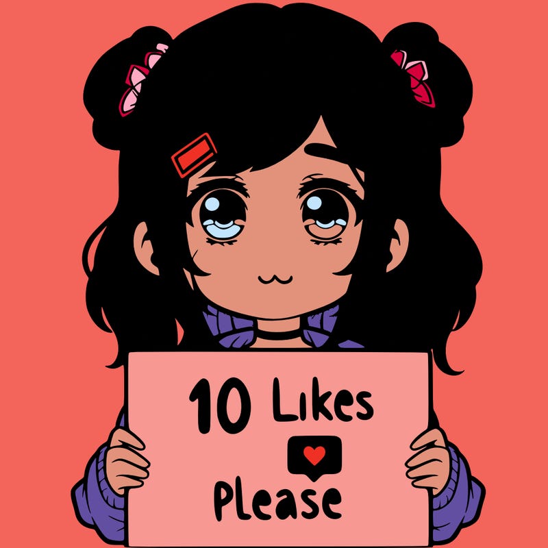 a girl with a sign saying 10 likes please