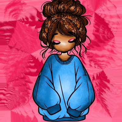 girl with baggy sweatshirt and messy bun