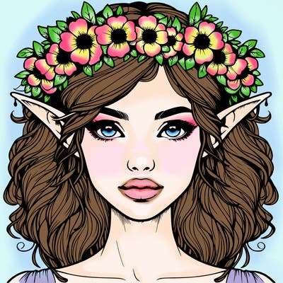 realistic female elf with flower crown