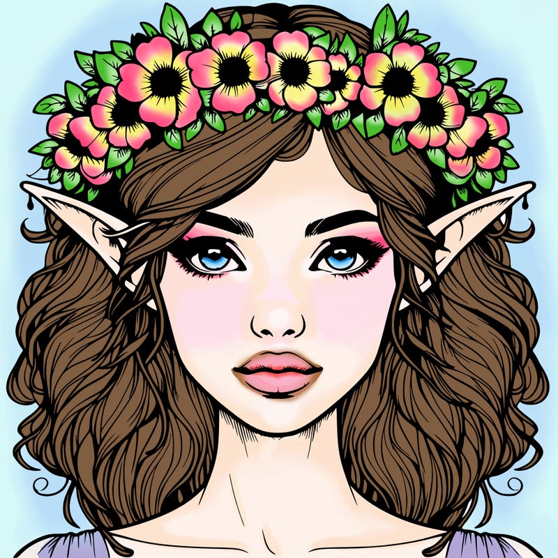 realistic female elf with flower crown