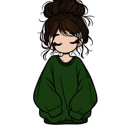 girl with baggy sweatshirt and messy bun