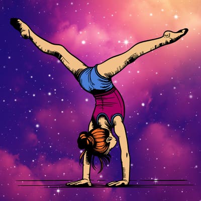 realistic gymnastic hand stand girl in four splits