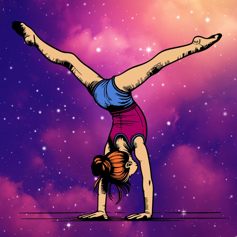 realistic gymnastic hand stand girl in four splits