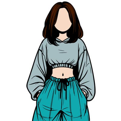 realistic girl faceless with baggy pants and a crop top