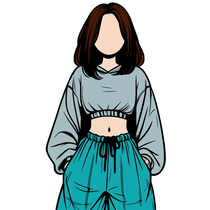 realistic girl faceless with baggy pants and a crop top