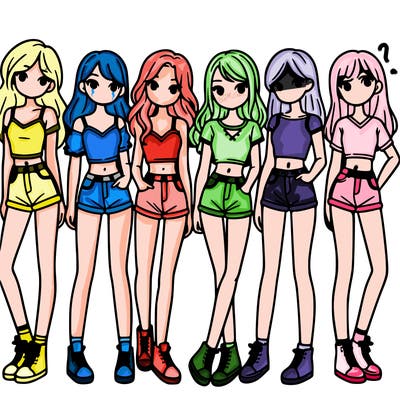 a group of girls wearing crop tops and shorts