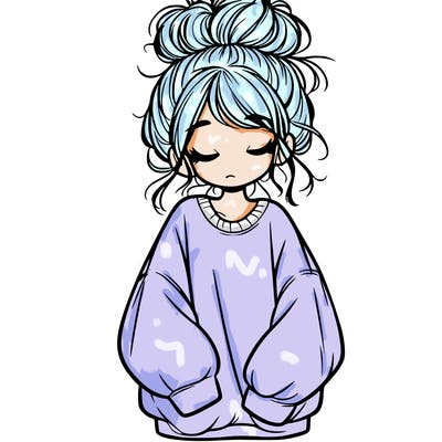 girl with baggy sweatshirt and messy bun