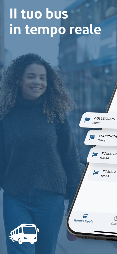 Bus Lazio - Orari Cotral - Interfaz de la aplicación móvil Bus Lazio que muestra el seguimiento de autobuses en tiempo real para las rutas de Cotral en la región de Lazio.