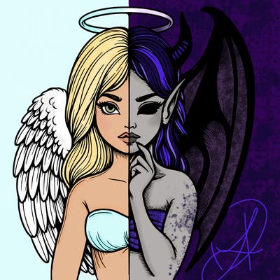 realistic angel half demon