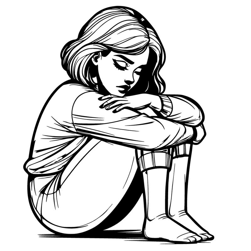 realistic woman with her face in her knees