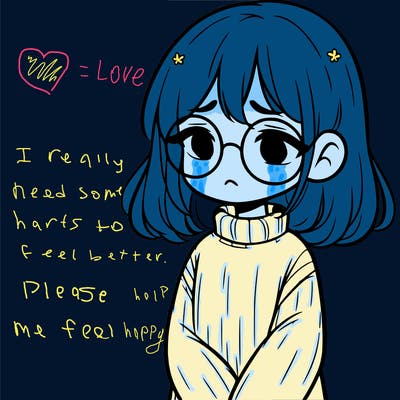 sad girl with glasses in a sweater