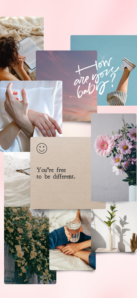 Un collage de fotos estéticas de estilo de vida y citas motivacionales para fondos de pantalla de teléfono