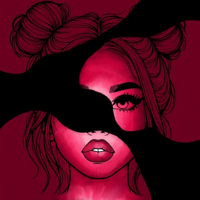 realistic girl with two buns on her hair and lips