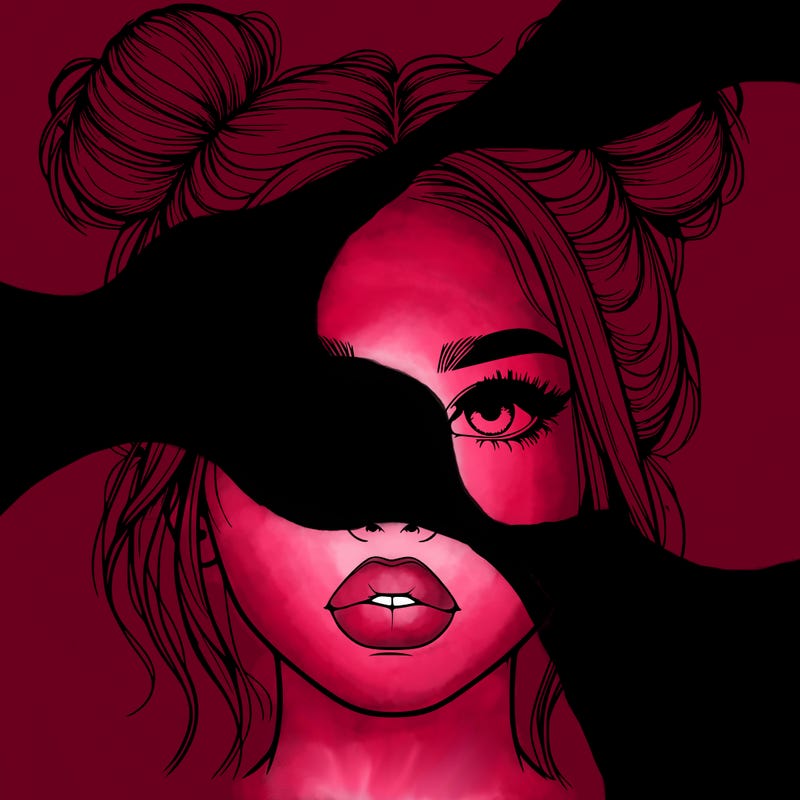 realistic girl with two buns on her hair and lips