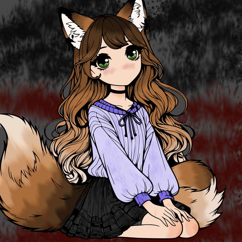 realistic girl with fox ears and tail