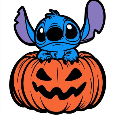stitch inside a spooky pumpkin