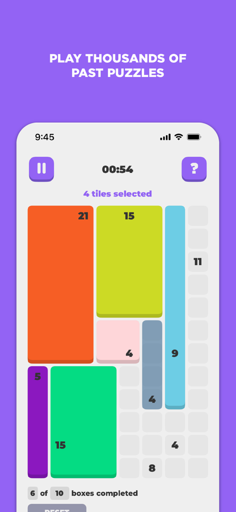 Colorful Boxit logic puzzle gameplay interface on the Puzzlit mobile app