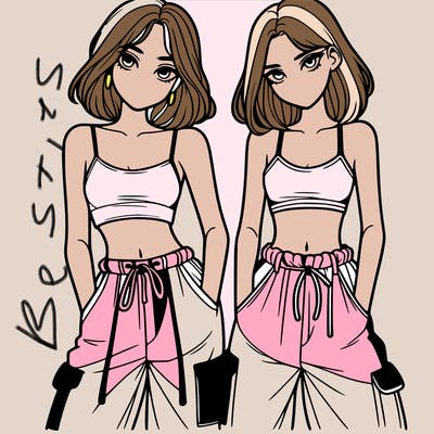 two girls with crop top with baggy pants