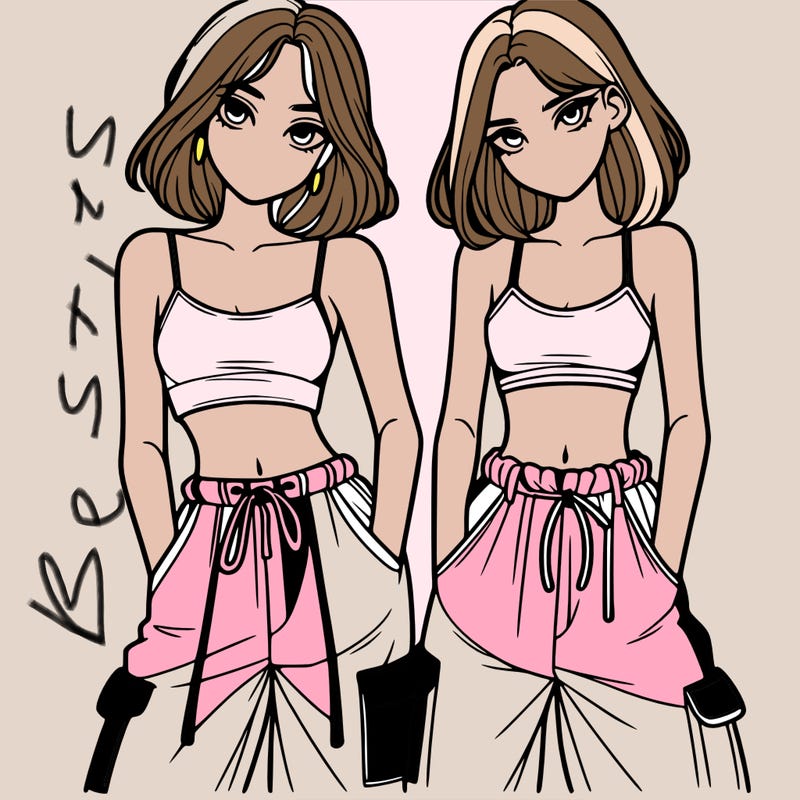 two girls with crop top with baggy pants