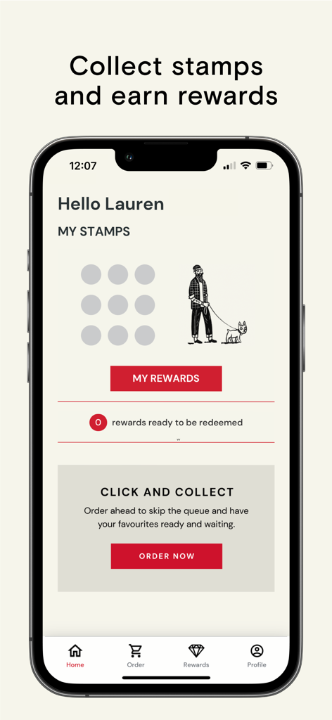 GAIL's Bakery - Interfaccia dell'app mobile GAILS Bakery che mostra premi e opzioni di ordinazione
