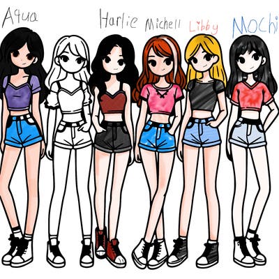a group of girls wearing crop tops and shorts
