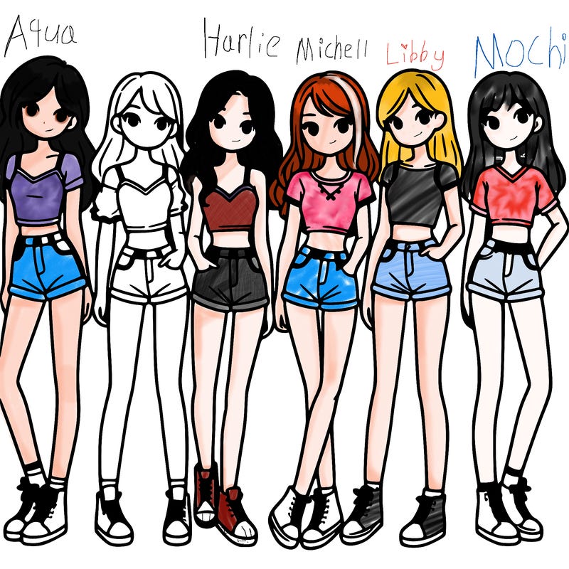 a group of girls wearing crop tops and shorts