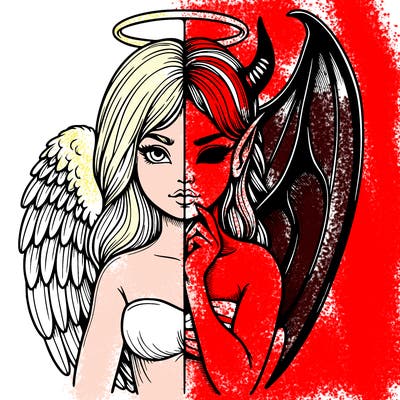 realistic angel half demon