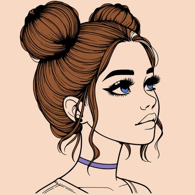 realistic girl with buns on the top of her head