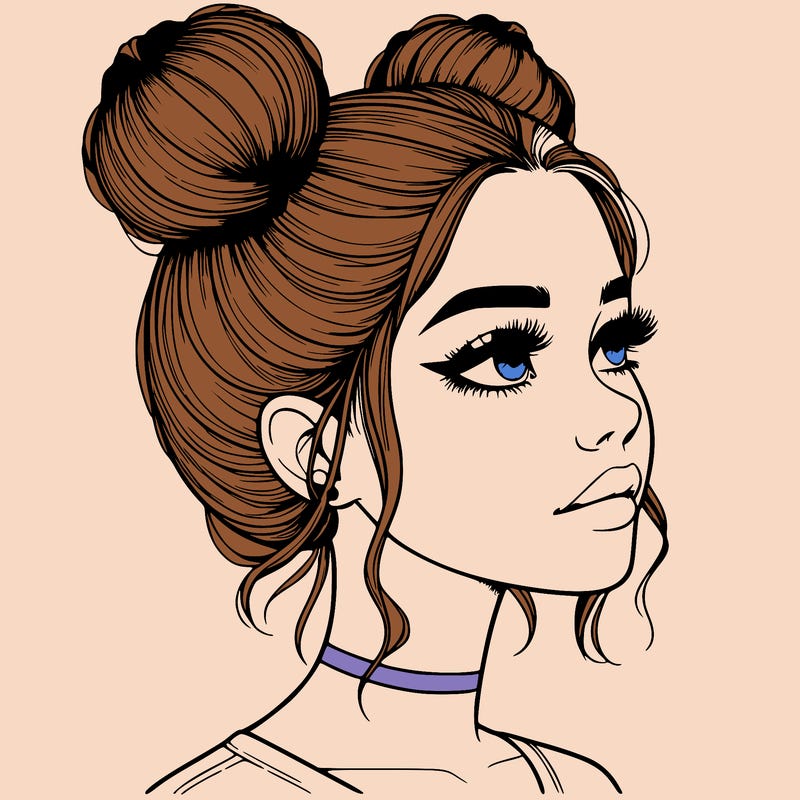 realistic girl with buns on the top of her head