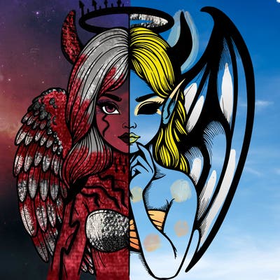 realistic angel half demon