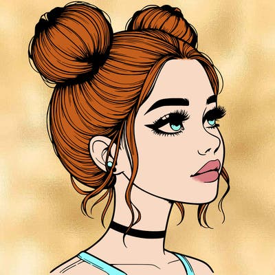 realistic girl with buns on the top of her head