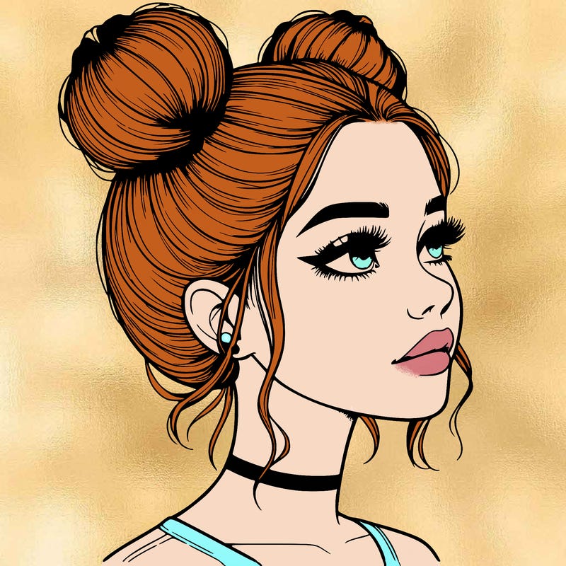 realistic girl with buns on the top of her head
