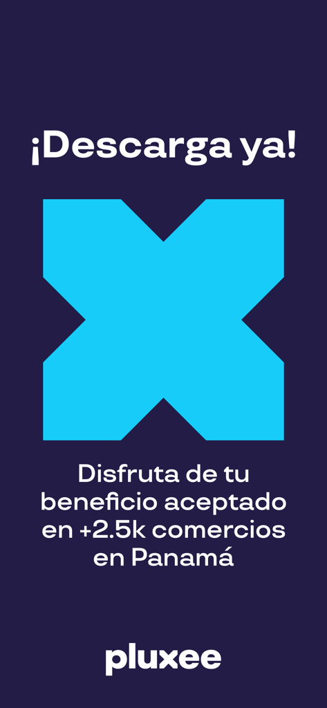 Pluxee Panama - Pantalla de promoción de la aplicación Pluxee Panama que presenta el logo de la marca e información de la red de comercios
