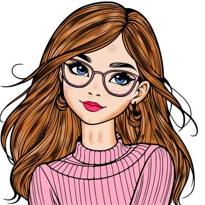 realistic girl with glasses