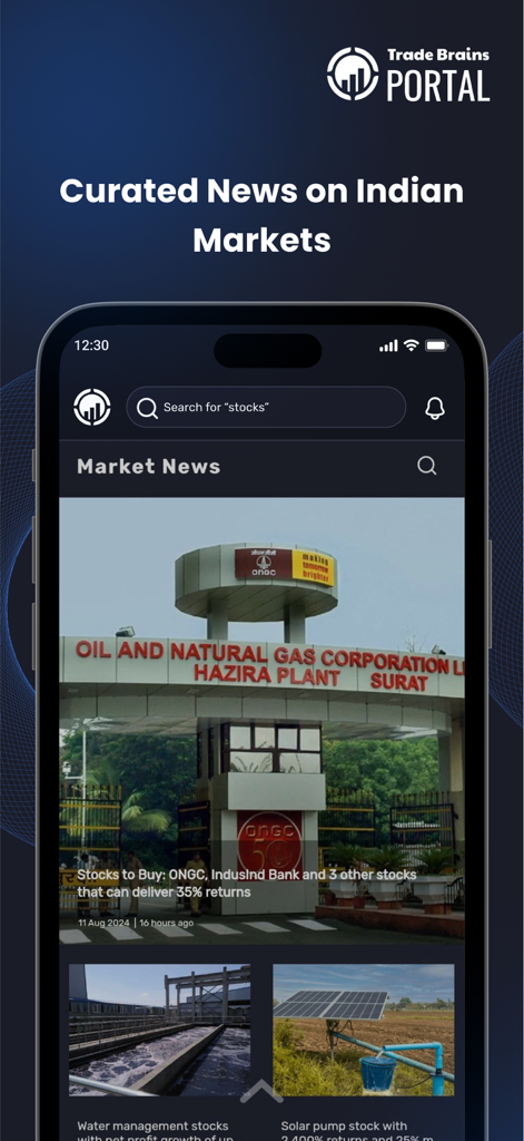 Trade Brains Portal - Trade Brains Portal app displaying curated news on the Indian stock market