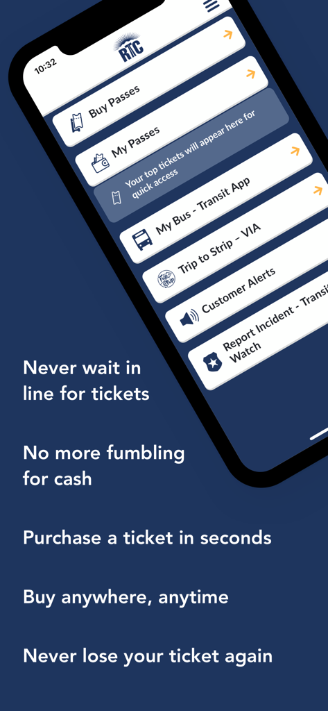 rideRTC - rideRTC mobile app interface showing digital ticketing and transit planning options for Las Vegas