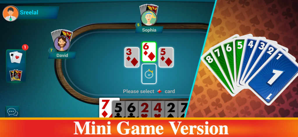 Bhabhi Thulla Online Card Game - Bhabhi Thulla online card game mini version gameplay interface with players and cards