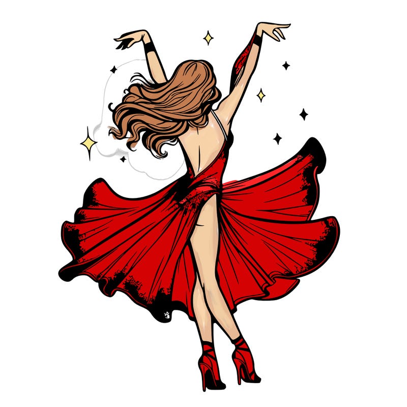 dancer dancing with a shimmery costume on realistic