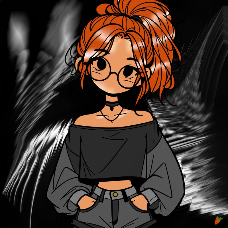 girl with a messy ponytail glasses a baggy crop top and jean shorts